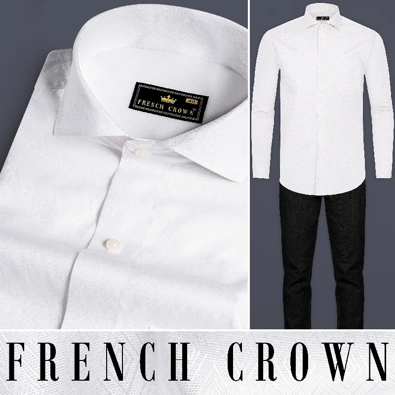 Light Dressing Bright White Jacquard Textured Premium Giza Cotton Shirt
