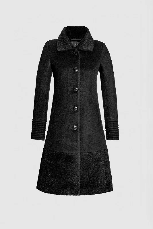 Smart Casuals Baby Alpaca Empire Waist A-line Coat with Bouclé Alpaca Collar and Trim