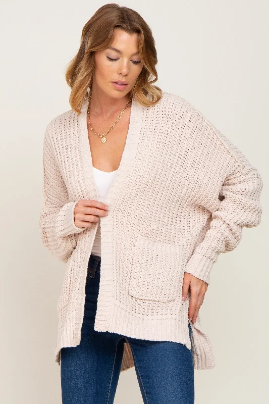 Cozy Fashion Beige Chunky Knit Oversized Cardigan