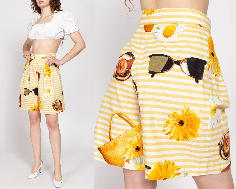 Light Comfort Medium 90s Yellow Striped Summer Novelty Print Shorts, 28"