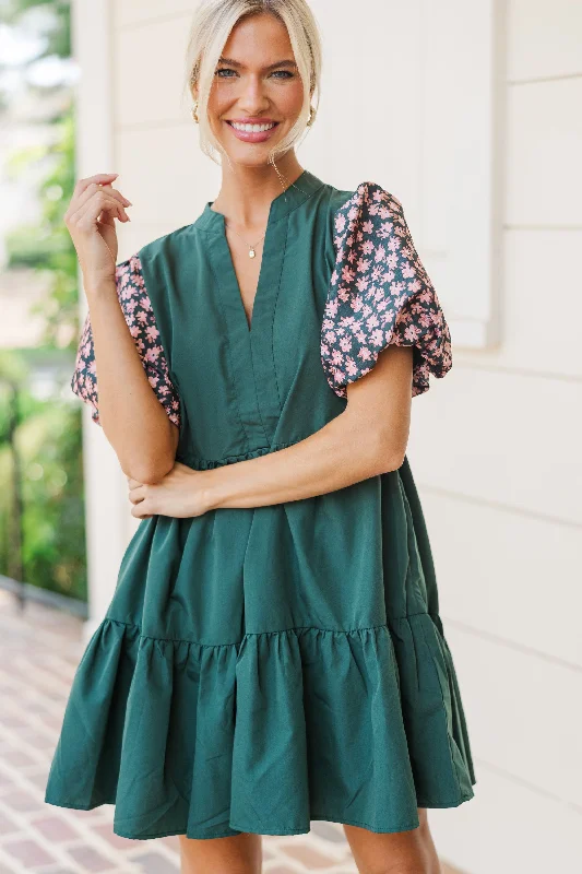 Light Dressing It's A Win Hunter Green Embroidered Dress