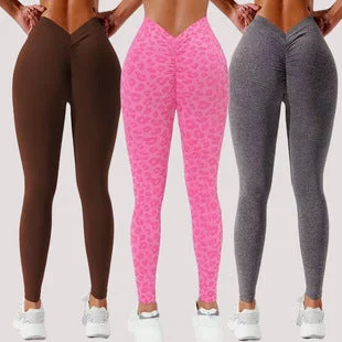 Chic Comfort Burst V-waist solid color leopard print seamless high waist hip lift fitness pants 10 color
