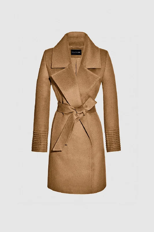 Easy Comfort Style Baby Alpaca Mid Length Large Notched Collar Wrap Coat
