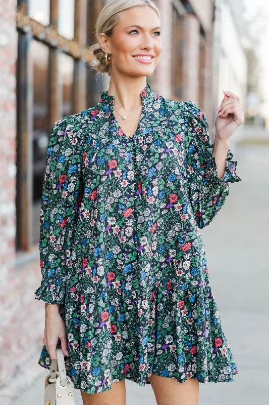 Trendy Casuals Last Forever Black Ditsy Floral Dress