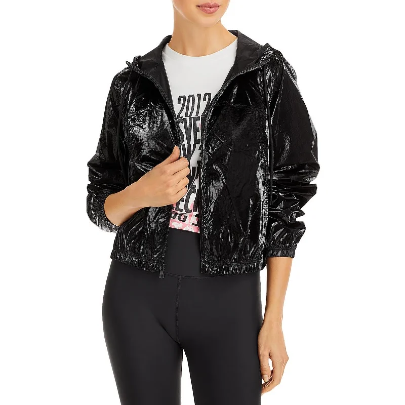 All-Day Wear Aqua Womens Cropped Long Sleeve Windbreaker Jacket