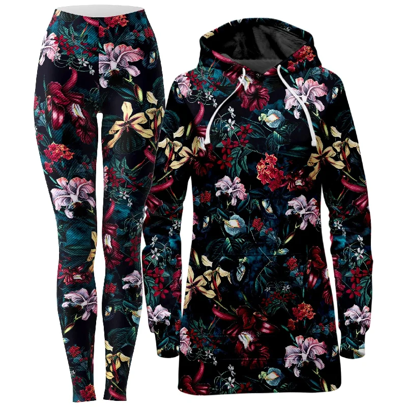 Comfortable Tops Dark Path Hoodie Dress and Leggings Combo