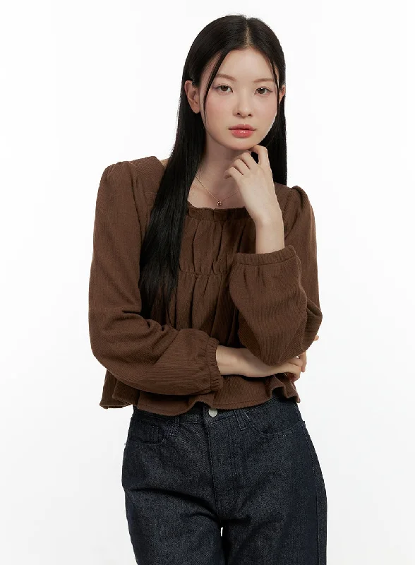 Lounge Chic Corduroy Square-Neck Blouse ON408