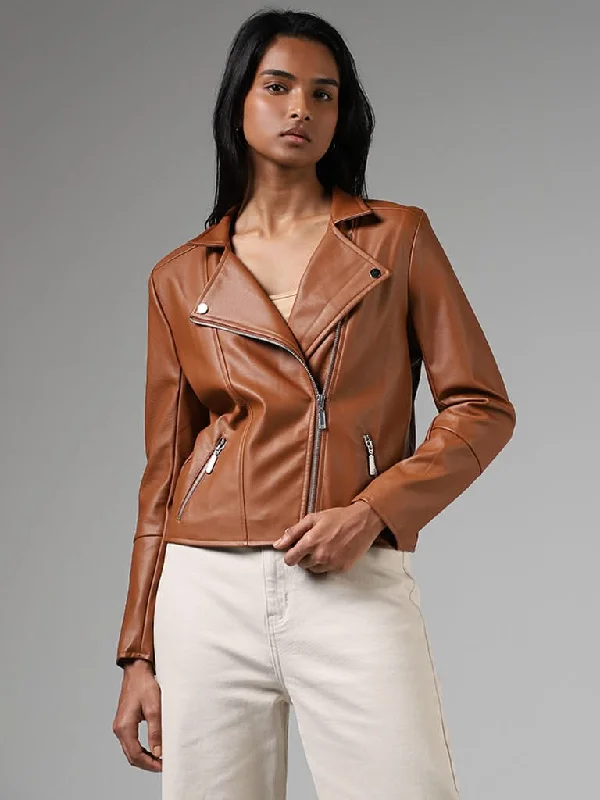 Warm Layers LOV Tan Brown Biker Jacket