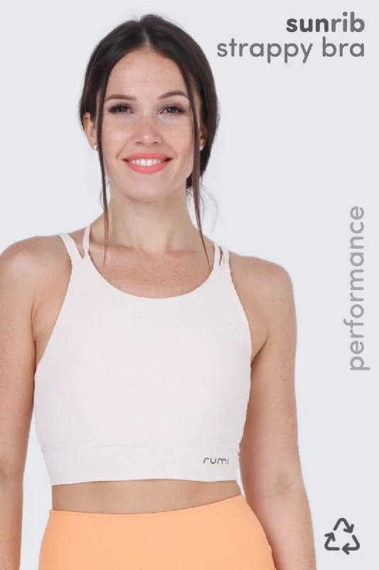 Comfortable Tops W Sun Rib Strappy Crop Top Sports Bra - Natural