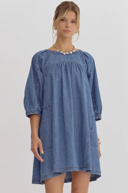 Soft Style Swing dress Denim Round Mini Dress