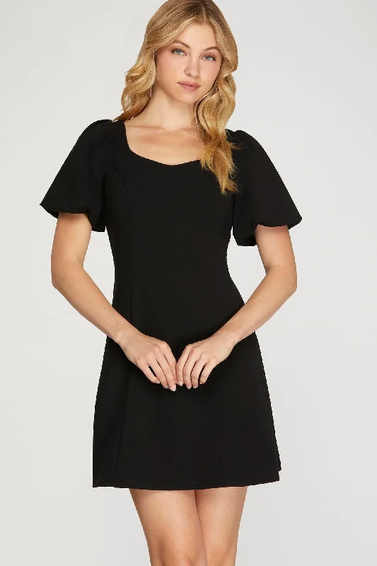 Elegant Fit Long-sleeve midi dress Puff Short Sleeve Heavy Knit Dress