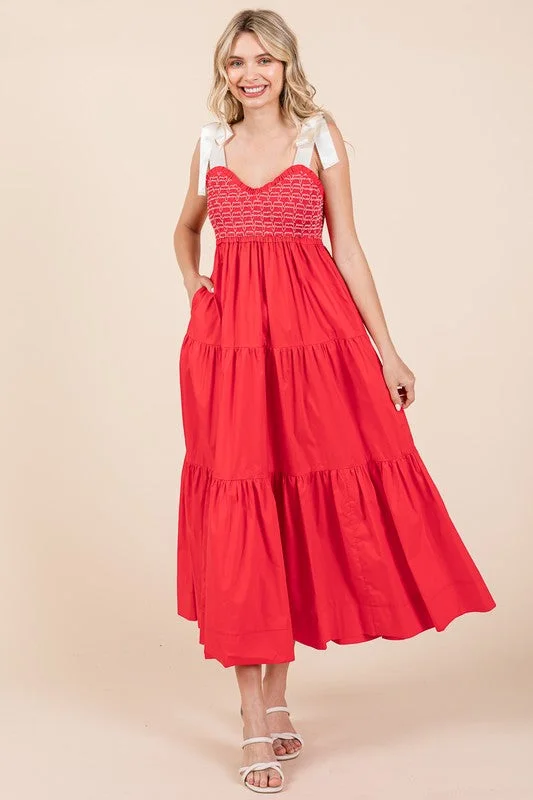 Elegant Wear Strapless dress Ribbon Strap Tiered Maxi Dress