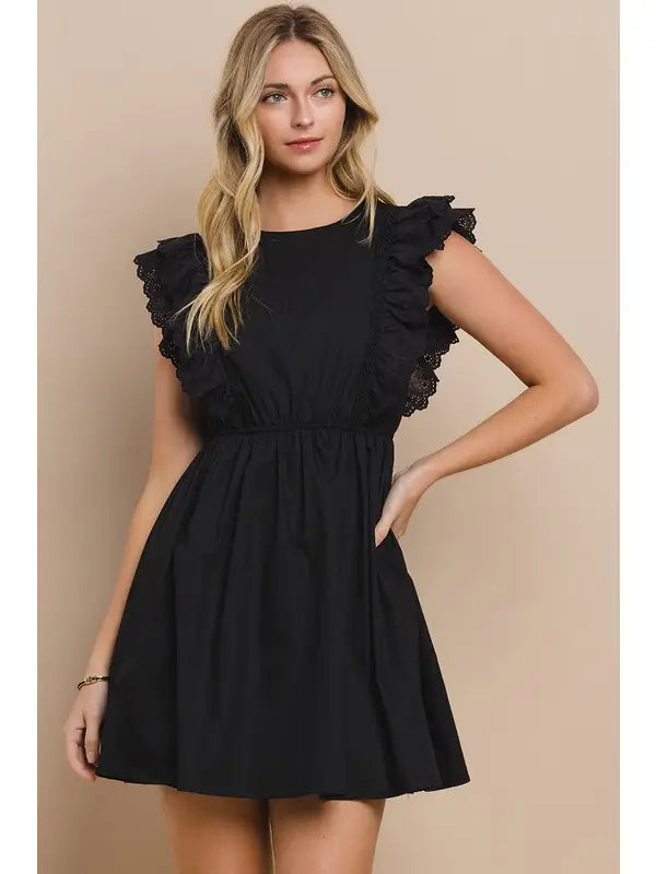 Casual Fit Wear Little black dress Solid Dress with Lace Ruffles