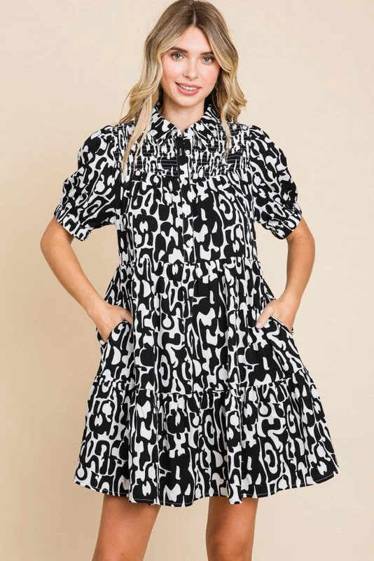 Comfortable Dresses Pencil dress Print Collar Dress with Pockets