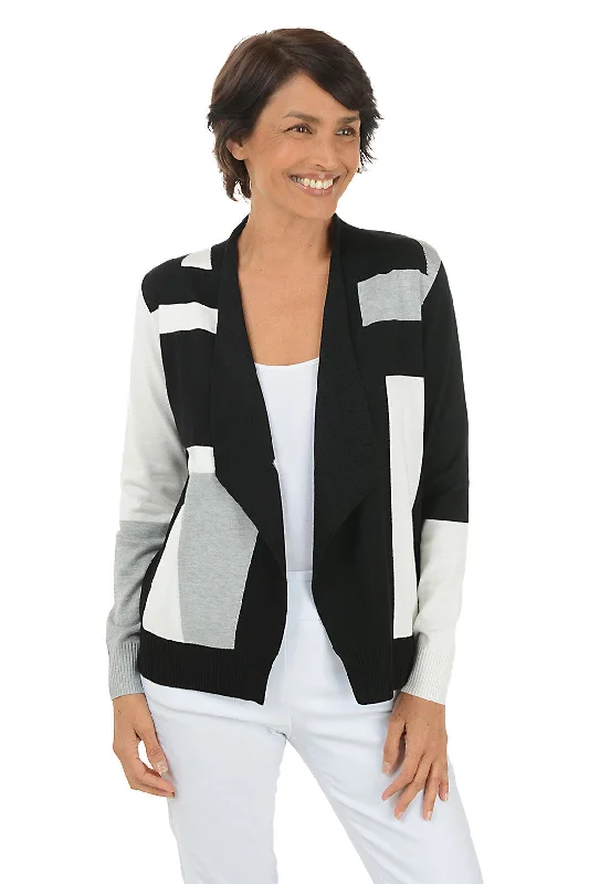 Stylish Jackets Long-sleeve Silver Colorblock Cascade Open Front Cardigan