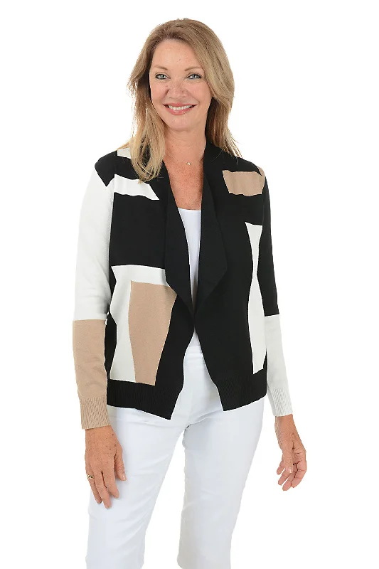 Casual Comfort Fit-and-flare Tan Colorblock Cascade Open Front Cardigan