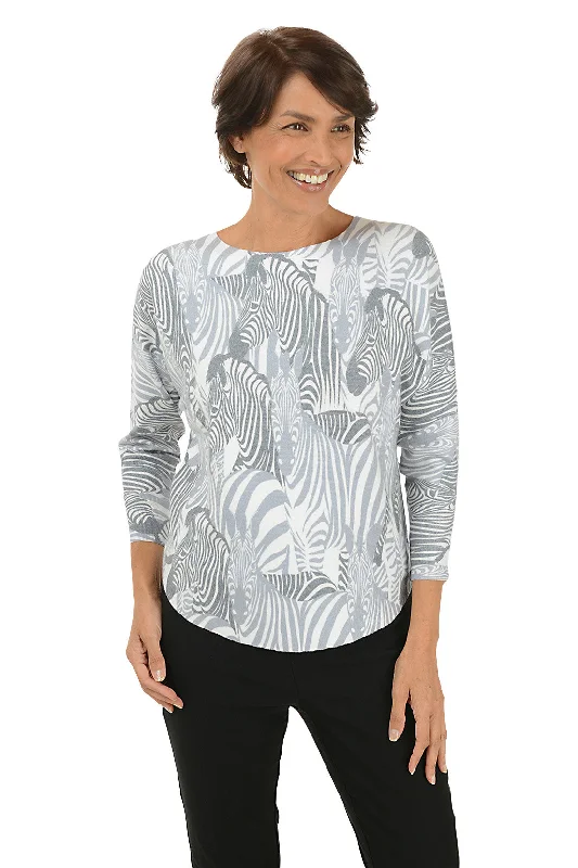 Everyday Style Knit Cardigan with Pockets Zebra Dazzle 3/4 Dolman Sleeve Sweater
