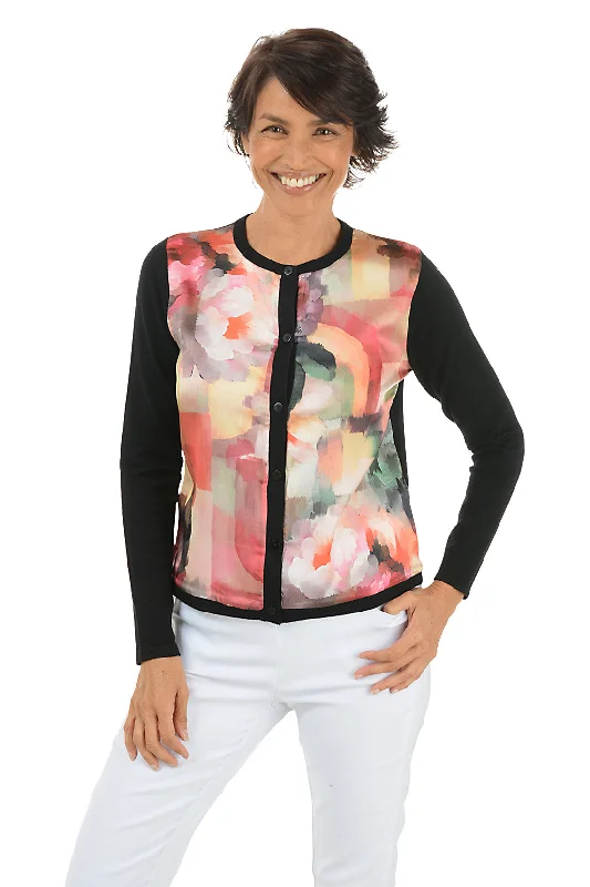 Relaxed Fit Soft Knit Dress Picture Window Silky Front Cardigan