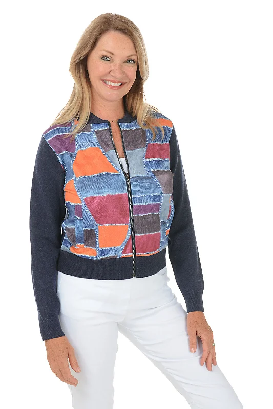 Easy Fashion Sweater Knit Vest Patchwork Zip Front Sweater Jacket