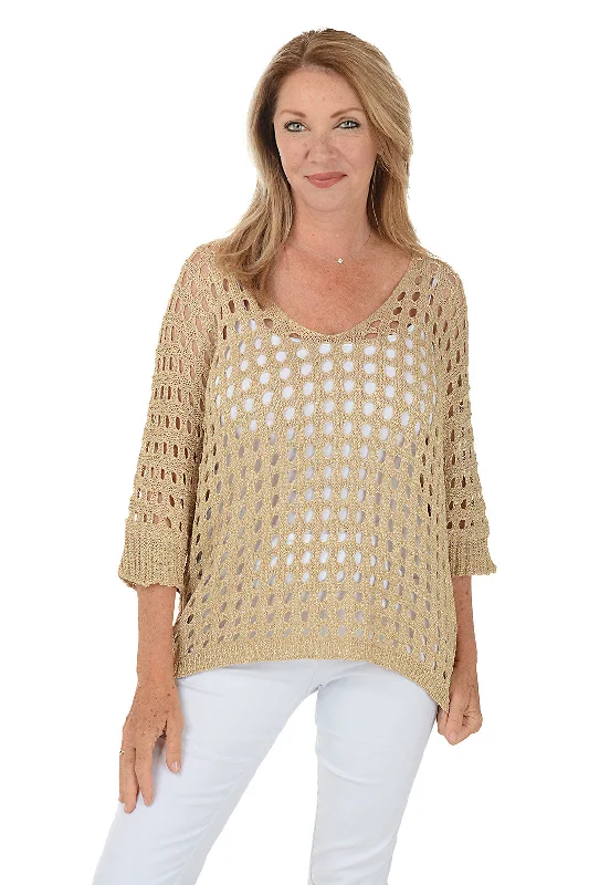 Elegant Dressing Fair Isle Glitter Open Knit V-Neck Sweater
