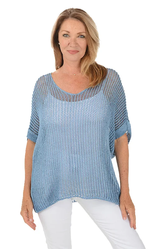 Effortless Looks Plaid Open Knit Short Sleeve Sweater