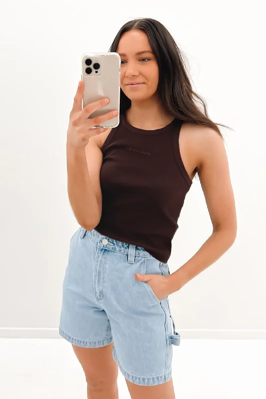 Layered Style Tank top with deep neckline for women A Baby Rib Tank Cocoa