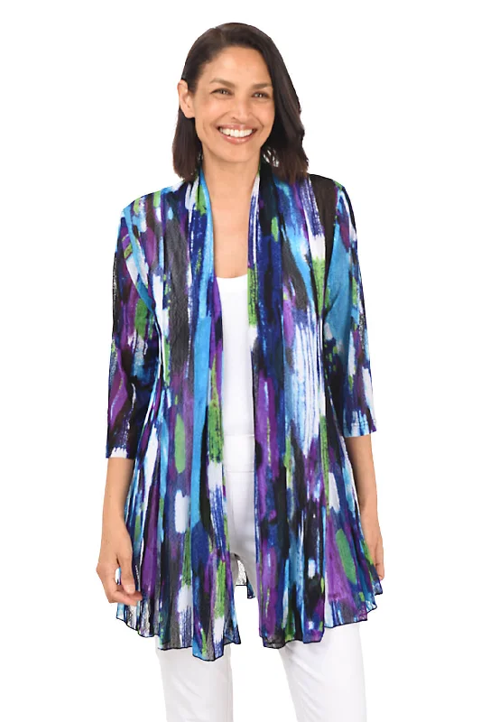 Relaxed Fashion Mock-neck Raindrops Mesh Cardigan