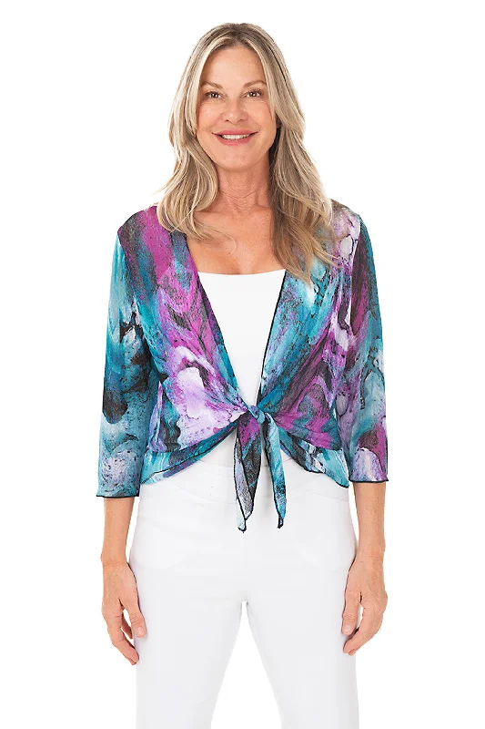 Everyday Comfort  Long sleeve sweater Purple Waterfall Mesh Tie-Front Shrug