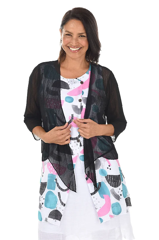 Cozy Chic Wear  Open front cardigan Solid Mesh Tie-Front Shrug