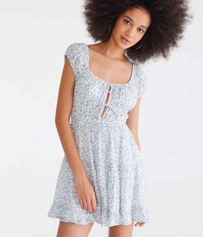 Cozy Outfit Fit-and-flare dress Aeropostale Floral Scoop-Neck Double-Tie Fit & Flare Dress