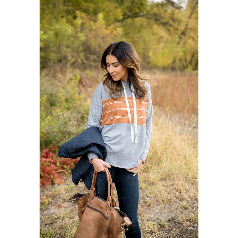 Comfortable Fashion Chunky Knit Hoodie Blocked Waffle Hoodie