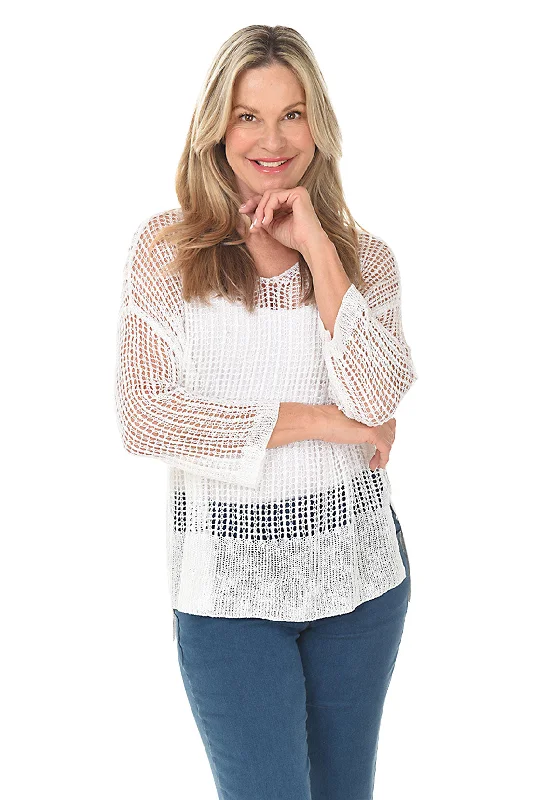 Relaxed Fashion  Textured knit sweater Open Crochet High-Low Sweater