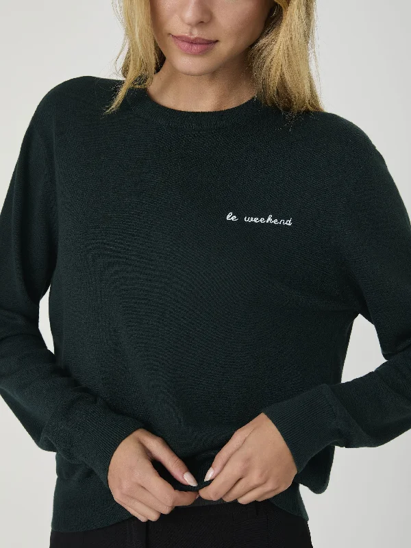 Relaxed Tops Earth-toned Cashmere Blend Embroidered Sweater