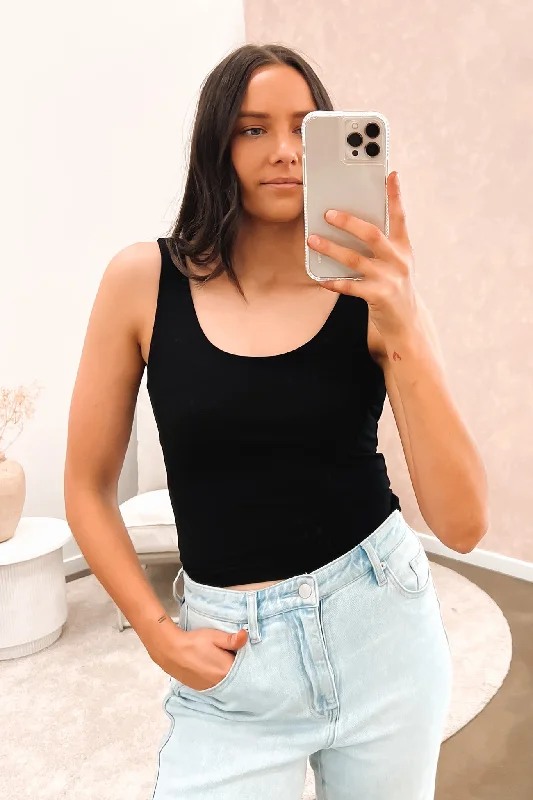 Cozy Vibes Women’s silk cami Cassie Singlet Black