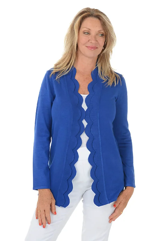 Warm Comfort Striped Knit Sweater Double Scallop Open Cardigan