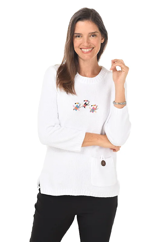 Soft Feel  Chunky wool sweater Toucan Embroidered Chenille Sweater
