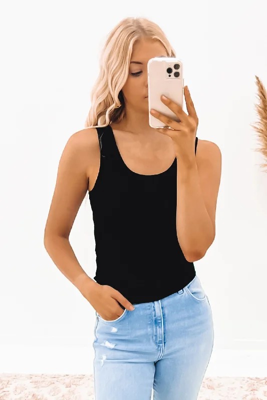 Cozy Chic Wear Women’s tank top with gathered waist Classic Rib Tank Black
