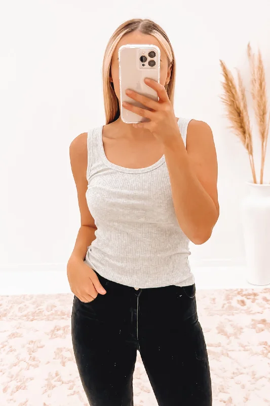 Relaxed Tops Women’s stretch-fit camisole Classic Rib Tank Grey Marle