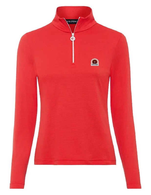 Weekend Comfort Wear Luxe Knit Cardigan Classic Tricolor Troyer Sweater In Red