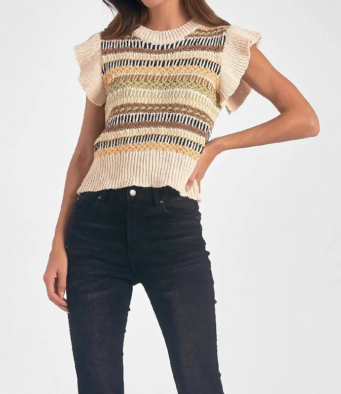 Sporty Comfort  Color-blocked sweater Crewneck Cap Sleeve Sweater In Multi