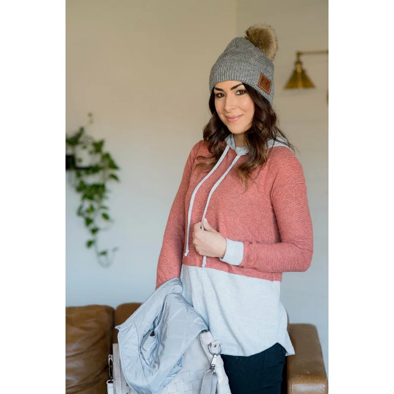 Summer Comfort Waffle Knit Hoodie Dual Tone Hoodie - Salmon