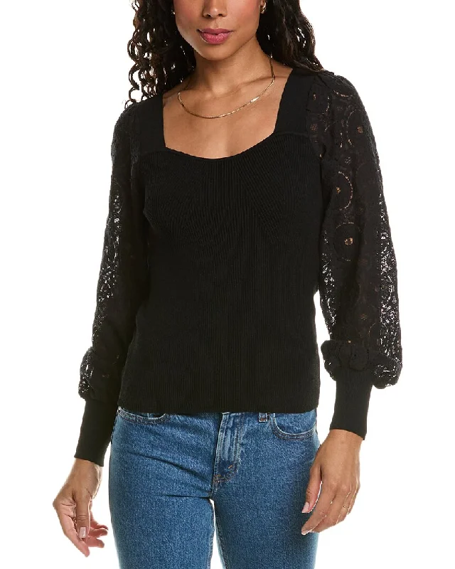 Modern Comfort Ruffled Knit Dress Elie Tahari Lace Sleeve Top