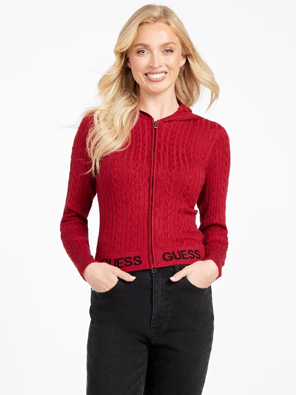 Simple Style Slouchy Knit Sweater Elise Cable-Knit Sweater Zip Hoodie