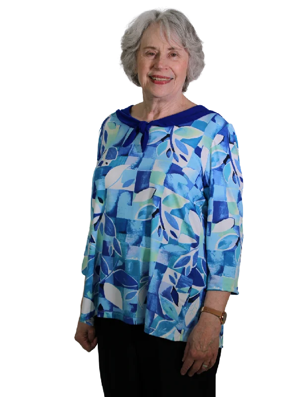 Summer Comfort Hooded design Ella Adaptive Top - Turquoise Floral