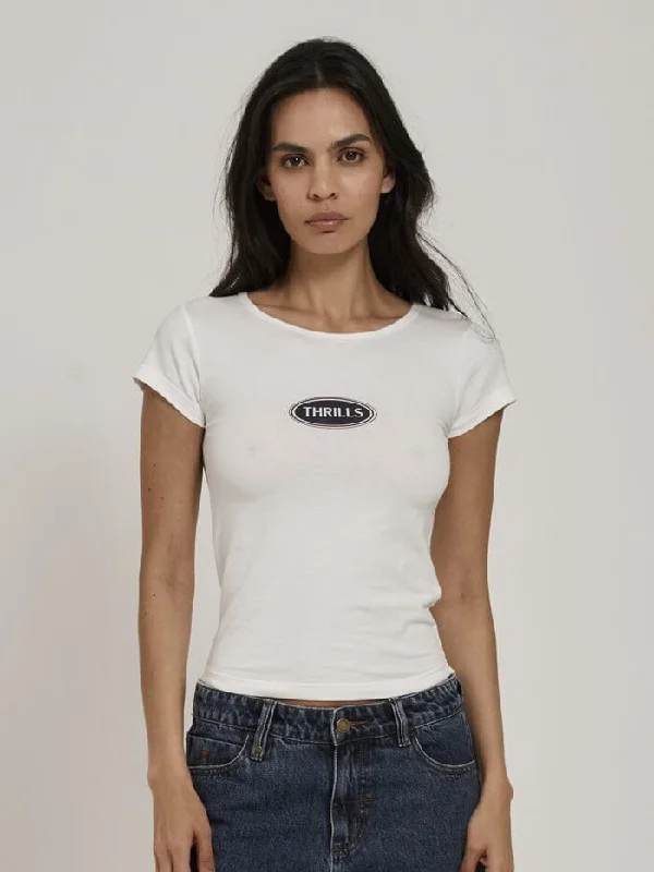 Cozy Chic Wear Silk women’s t-shirt Emblem Cap Sleeve Tee - Dirty White