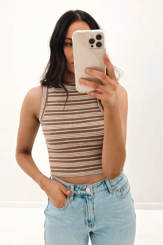 Versatile Style Tie-dye women’s tank top Erin Stripe Tank Tan