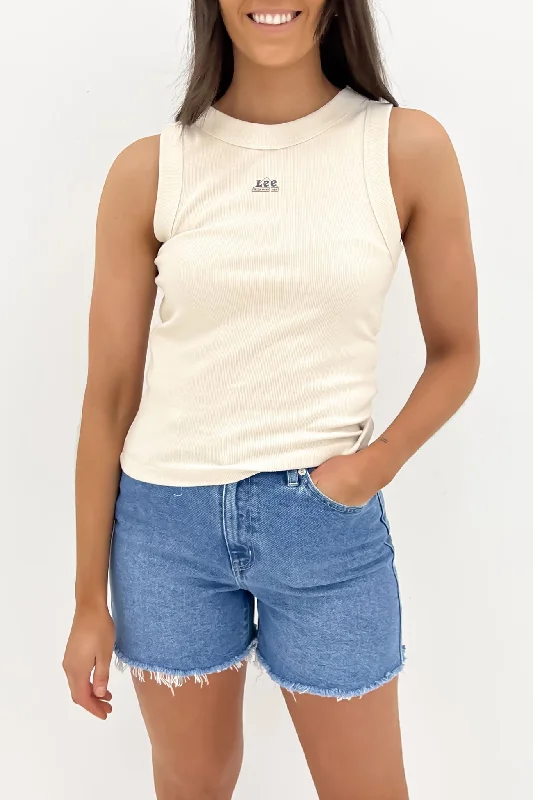 Versatile Comfort Women’s embroidered camisole Essential Rib Tank Kansas Ecru