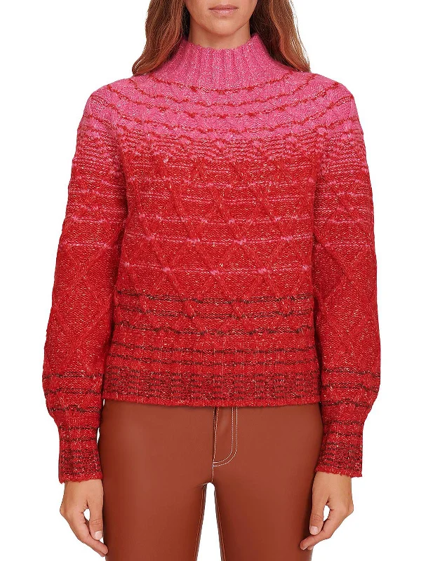 Weekend Style Zip-up Evelyn Womens Cable Knit Ombre Mock Turtleneck Sweater