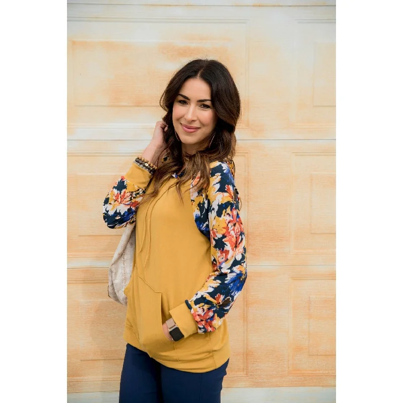 Cozy Fitting Sporty Sweatshirt Hoodie Floral Accent Hoodie