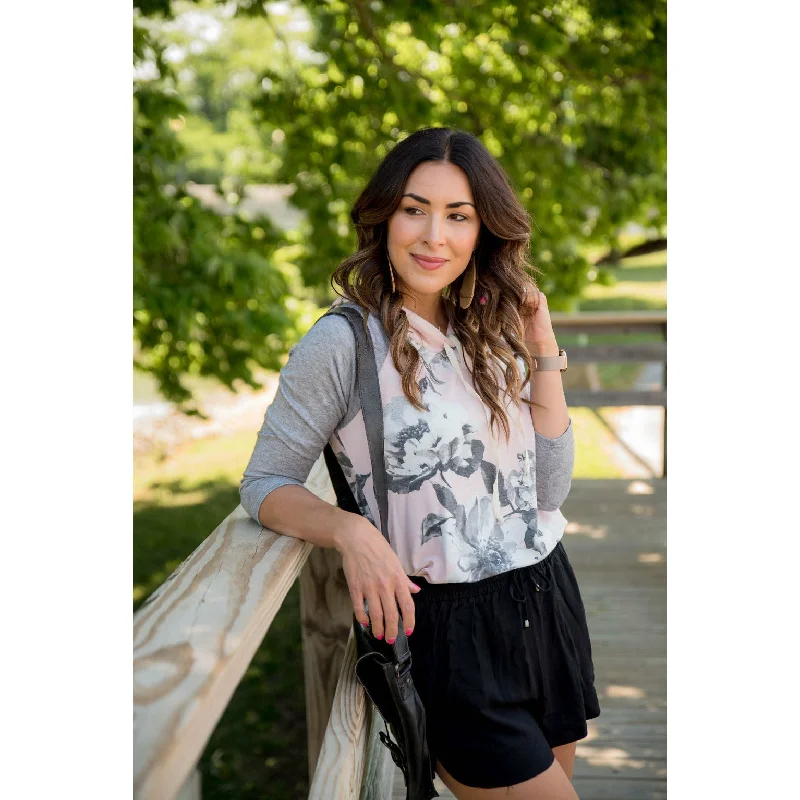 Sporty Wear Fleece-lined Hoodie Floral Baseball Hoodie